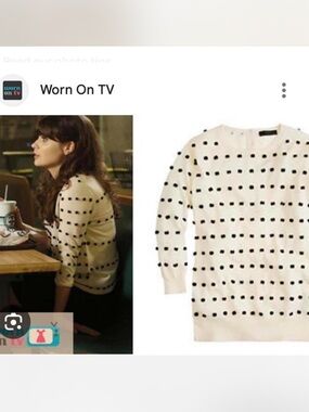 JCrew Merino Wool Cream and black polka dot crew neck ASO Zooey Deschanel S
